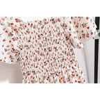 Vestido de gasa de primavera y verano para mujer, vestidos por debajo de la rodilla, manga corta, cintura elástica, estampado Floral, plisado, vestido informal sin espalda - VibraStore