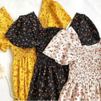 Vestido de gasa de primavera y verano para mujer, vestidos por debajo de la rodilla, manga corta, cintura elástica, estampado Floral, plisado, vestido informal sin espalda - VibraStore