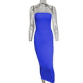Vestido de mujer primavera verano Color sólido Sexy sin mangas envuelto en el pecho vestido de playa largo - VibraStore