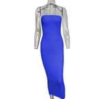 Vestido de mujer primavera verano Color sólido Sexy sin mangas envuelto en el pecho vestido de playa largo - VibraStore