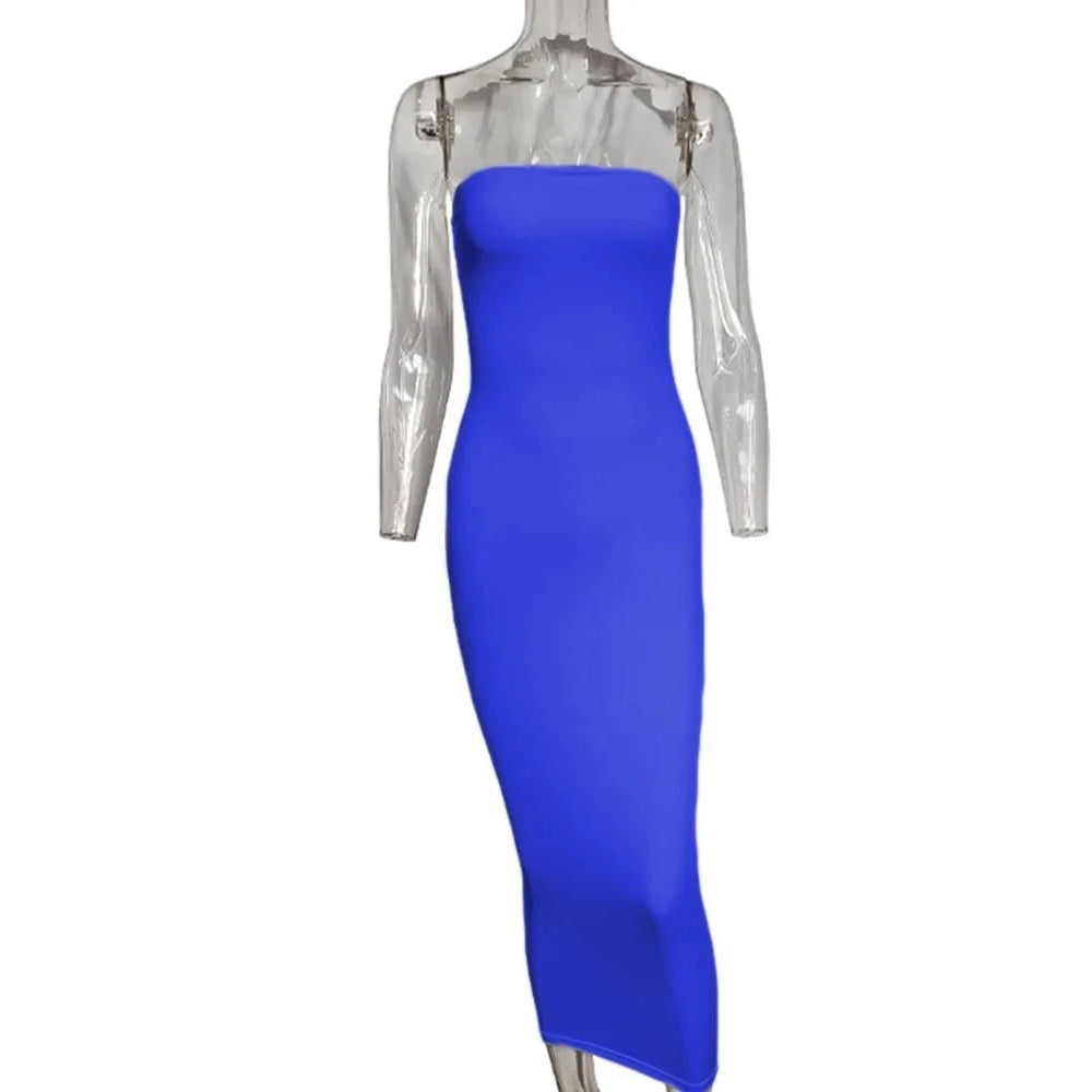 Vestido de mujer primavera verano Color sólido Sexy sin mangas envuelto en el pecho vestido de playa largo - VibraStore