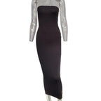Vestido de mujer primavera verano Color sólido Sexy sin mangas envuelto en el pecho vestido de playa largo - VibraStore