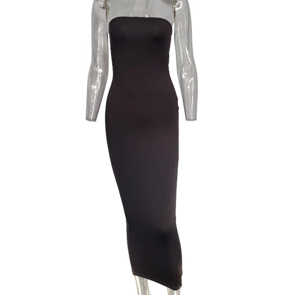 Vestido de mujer primavera verano Color sólido Sexy sin mangas envuelto en el pecho vestido de playa largo - VibraStore