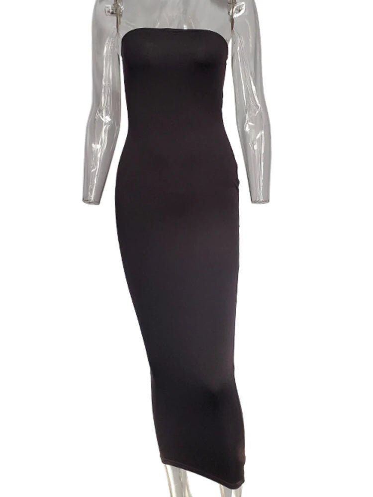 Vestido de mujer primavera verano Color sólido Sexy sin mangas envuelto en el pecho vestido de playa largo - VibraStore