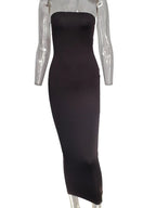 Vestido de mujer primavera verano Color sólido Sexy sin mangas envuelto en el pecho vestido de playa largo - VibraStore