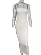 Vestido de mujer primavera verano Color sólido Sexy sin mangas envuelto en el pecho vestido de playa largo - VibraStore