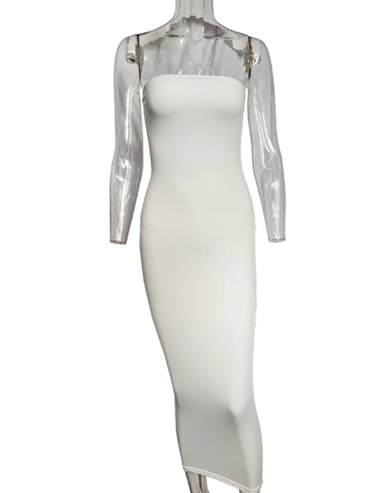 Vestido de mujer primavera verano Color sólido Sexy sin mangas envuelto en el pecho vestido de playa largo - VibraStore