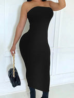 Vestido de mujer primavera verano Color sólido Sexy sin mangas envuelto en el pecho vestido de playa largo - VibraStore