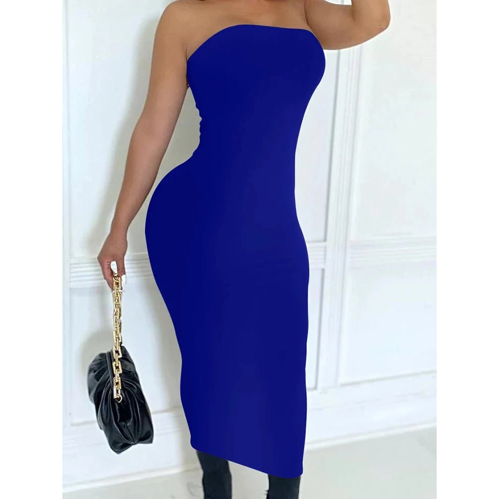 Vestido de mujer primavera verano Color sólido Sexy sin mangas envuelto en el pecho vestido de playa largo - VibraStore