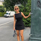 Vestido de mujer sin mangas de punto ajustado A - Line femenino cuello redondo Mini vestidos sin siete vaina 2024 ropa de verano ropa de calle Y2K Qtraf2411 - VibraStore