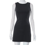 Vestido de mujer sin mangas de punto ajustado A - Line femenino cuello redondo Mini vestidos sin siete vaina 2024 ropa de verano ropa de calle Y2K Qtraf2411 - VibraStore