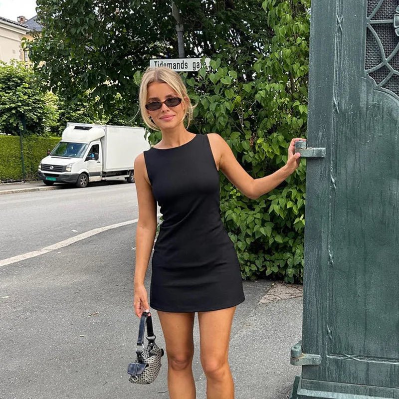 Vestido de mujer sin mangas de punto ajustado A - Line femenino cuello redondo Mini vestidos sin siete vaina 2024 ropa de verano ropa de calle Y2K Qtraf2411 - VibraStore