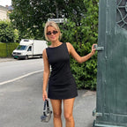 Vestido de mujer sin mangas de punto ajustado A - Line femenino cuello redondo Mini vestidos sin siete vaina 2024 ropa de verano ropa de calle Y2K Qtraf2411 - VibraStore