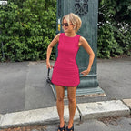 Vestido de mujer sin mangas de punto ajustado A - Line femenino cuello redondo Mini vestidos sin siete vaina 2024 ropa de verano ropa de calle Y2K Qtraf2411 - VibraStore