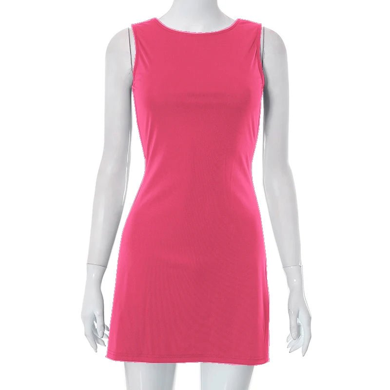 Vestido de mujer sin mangas de punto ajustado A - Line femenino cuello redondo Mini vestidos sin siete vaina 2024 ropa de verano ropa de calle Y2K Qtraf2411 - VibraStore