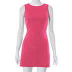 Vestido de mujer sin mangas de punto ajustado A - Line femenino cuello redondo Mini vestidos sin siete vaina 2024 ropa de verano ropa de calle Y2K Qtraf2411 - VibraStore