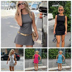 Vestido de mujer sin mangas de punto ajustado A - Line femenino cuello redondo Mini vestidos sin siete vaina 2024 ropa de verano ropa de calle Y2K Qtraf2411 - VibraStore