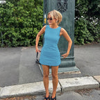 Vestido de mujer sin mangas de punto ajustado A - Line femenino cuello redondo Mini vestidos sin siete vaina 2024 ropa de verano ropa de calle Y2K Qtraf2411 - VibraStore