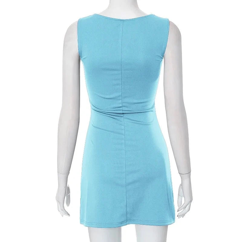 Vestido de mujer sin mangas de punto ajustado A - Line femenino cuello redondo Mini vestidos sin siete vaina 2024 ropa de verano ropa de calle Y2K Qtraf2411 - VibraStore