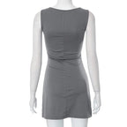 Vestido de mujer sin mangas de punto ajustado A - Line femenino cuello redondo Mini vestidos sin siete vaina 2024 ropa de verano ropa de calle Y2K Qtraf2411 - VibraStore