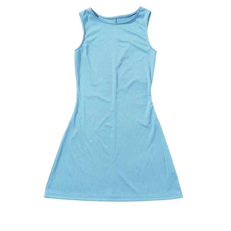 Vestido de mujer sin mangas de punto ajustado A - Line femenino cuello redondo Mini vestidos sin siete vaina 2024 ropa de verano ropa de calle Y2K Qtraf2411 - VibraStore