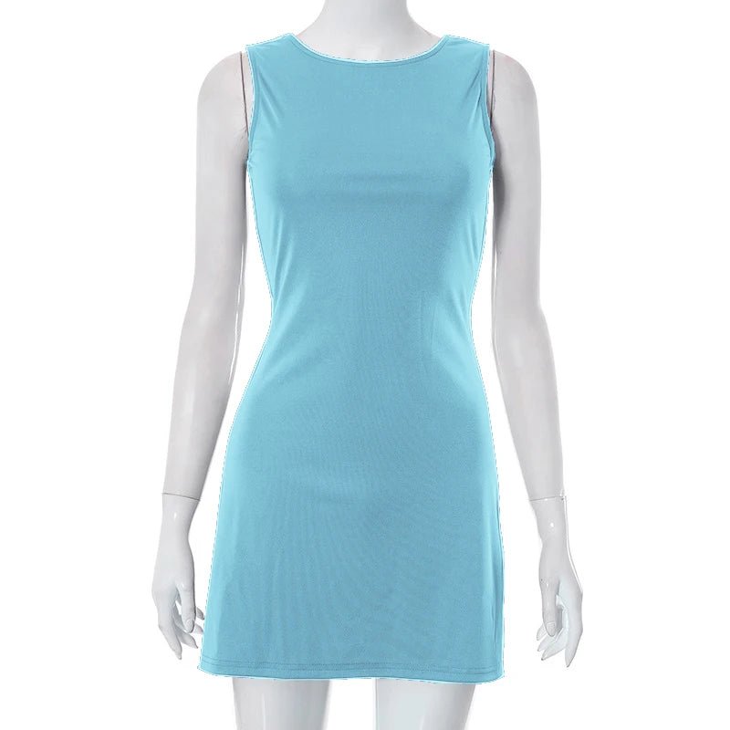 Vestido de mujer sin mangas de punto ajustado A - Line femenino cuello redondo Mini vestidos sin siete vaina 2024 ropa de verano ropa de calle Y2K Qtraf2411 - VibraStore