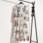 Vestido largo de gasa con estampado Floral para mujer, maxivestido bohemio informal de manga larga, cintura alta para playa, otoño - VibraStore