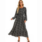 Vestido largo de gasa con estampado Floral para mujer, maxivestido bohemio informal de manga larga, cintura alta para playa, otoño - VibraStore