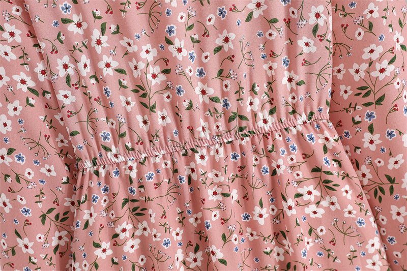 Vestido largo de gasa con estampado Floral para mujer, maxivestido bohemio informal de manga larga, cintura alta para playa, otoño - VibraStore