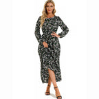 Vestido largo de gasa con estampado Floral para mujer, maxivestido bohemio informal de manga larga, cintura alta para playa, otoño - VibraStore