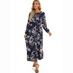 Vestido largo de gasa con estampado Floral para mujer, maxivestido bohemio informal de manga larga, cintura alta para playa, otoño - VibraStore