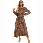 Vestido largo de gasa con estampado Floral para mujer, maxivestido bohemio informal de manga larga, cintura alta para playa, otoño - VibraStore