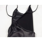 Vestido Sexy de cuero PU con espalda descubierta para fiesta y Club, Vestido corto negro liso, minivestido ajustado con realce, traje de noche, vestido de mujer a la moda - VibraStore