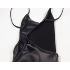 Vestido Sexy de cuero PU con espalda descubierta para fiesta y Club, Vestido corto negro liso, minivestido ajustado con realce, traje de noche, vestido de mujer a la moda - VibraStore