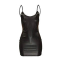 Vestido Sexy de cuero PU con espalda descubierta para fiesta y Club, Vestido corto negro liso, minivestido ajustado con realce, traje de noche, vestido de mujer a la moda - VibraStore