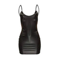 Vestido Sexy de cuero PU con espalda descubierta para fiesta y Club, Vestido corto negro liso, minivestido ajustado con realce, traje de noche, vestido de mujer a la moda - VibraStore