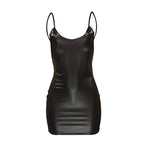 Vestido Sexy de cuero PU con espalda descubierta para fiesta y Club, Vestido corto negro liso, minivestido ajustado con realce, traje de noche, vestido de mujer a la moda - VibraStore