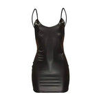 Vestido Sexy de cuero PU con espalda descubierta para fiesta y Club, Vestido corto negro liso, minivestido ajustado con realce, traje de noche, vestido de mujer a la moda - VibraStore