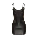 Vestido Sexy de piel sintética con espalda descubierta para fiesta y discoteca, Vestido corto liso negro con aspecto húmedo, ceñido al cuerpo de látex, sujetador de realce, Mini Micro vestido - VibraStore