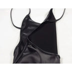 Vestido Sexy de piel sintética con espalda descubierta para fiesta y discoteca, Vestido corto liso negro con aspecto húmedo, ceñido al cuerpo de látex, sujetador de realce, Mini Micro vestido - VibraStore