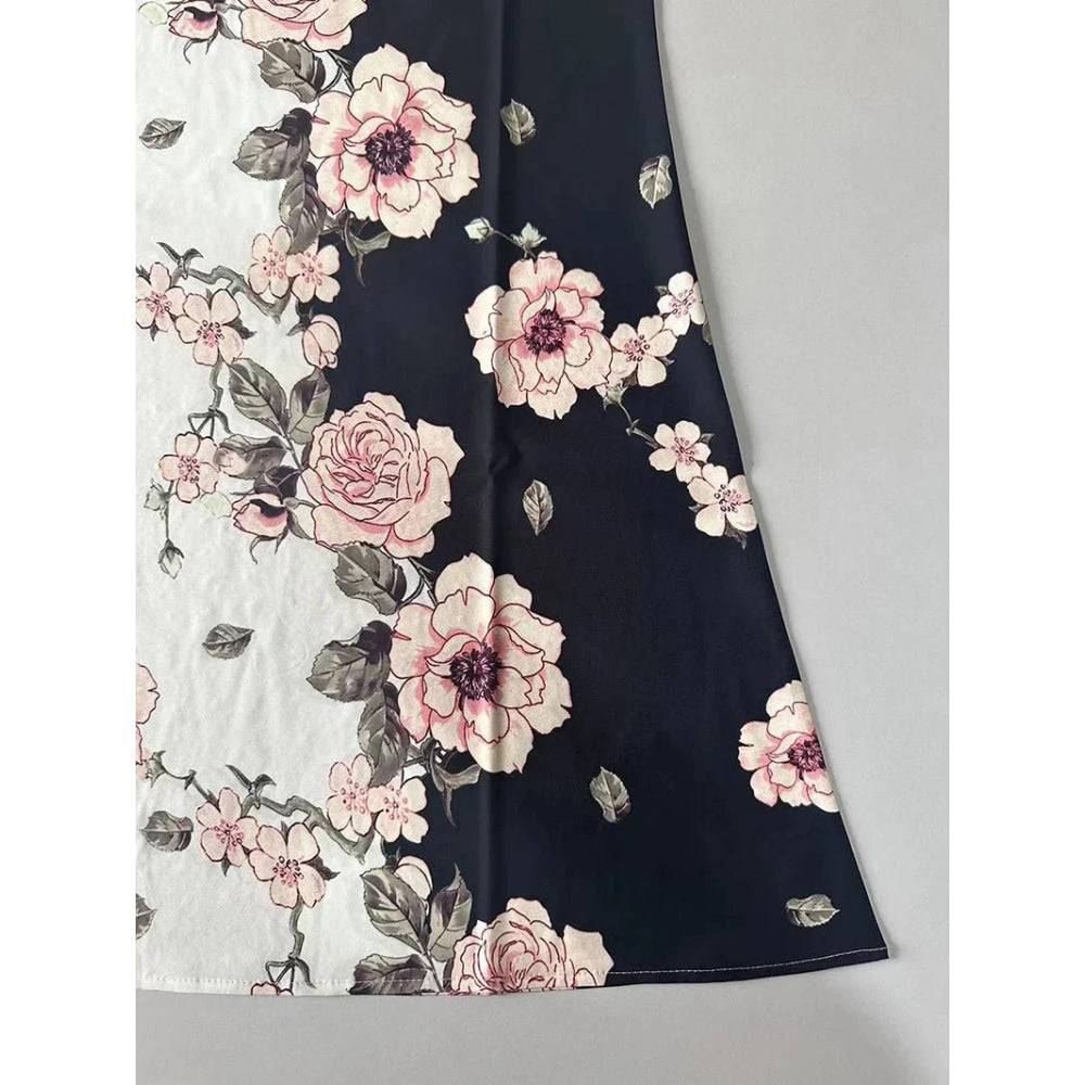 Vestido sin mangas con cuello en V para mujer, vestido cruzado europeo y americano, estampado Sexy, dobladillo grande, Comercio Exterior, nuevo, 2024 - VibraStore
