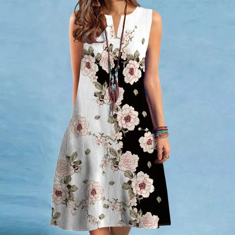 Vestido sin mangas con cuello en V para mujer, vestido cruzado europeo y americano, estampado Sexy, dobladillo grande, Comercio Exterior, nuevo, 2024 - VibraStore