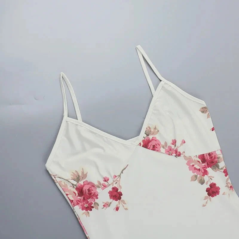 Vestido sin mangas con tirantes y estampado Floral, vestido elegante de verano para mujer, vestido Halter para fiesta en la playa, vestidos largos ajustados con cuello en V a la moda para mujer - VibraStore