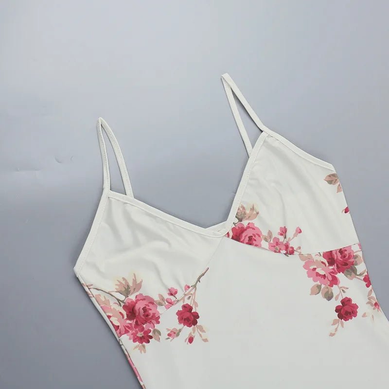 Vestido sin mangas con tirantes y estampado Floral, vestido elegante de verano para mujer, vestido Halter para fiesta en la playa, vestidos largos ajustados con cuello en V a la moda para mujer - VibraStore