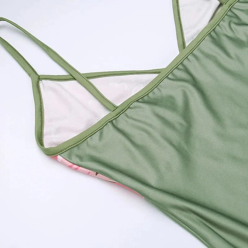 Vestido sin mangas con tirantes y estampado Floral, vestido elegante de verano para mujer, vestido Halter para fiesta en la playa, vestidos largos ajustados con cuello en V a la moda para mujer - VibraStore