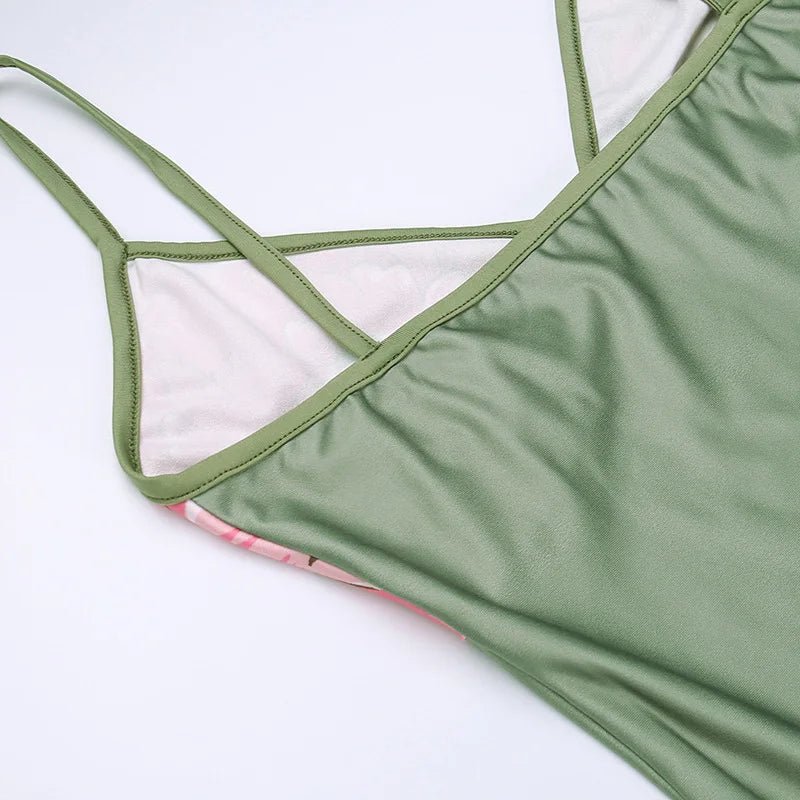 Vestido sin mangas con tirantes y estampado Floral, vestido elegante de verano para mujer, vestido Halter para fiesta en la playa, vestidos largos ajustados con cuello en V a la moda para mujer - VibraStore