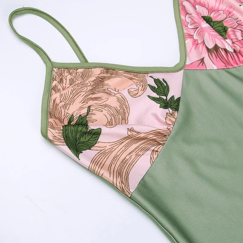 Vestido sin mangas con tirantes y estampado Floral, vestido elegante de verano para mujer, vestido Halter para fiesta en la playa, vestidos largos ajustados con cuello en V a la moda para mujer - VibraStore