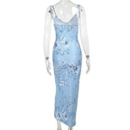 Vestido sin mangas con tirantes y estampado Floral, vestido elegante de verano para mujer, vestido Halter para fiesta en la playa, vestidos largos ajustados con cuello en V a la moda para mujer - VibraStore