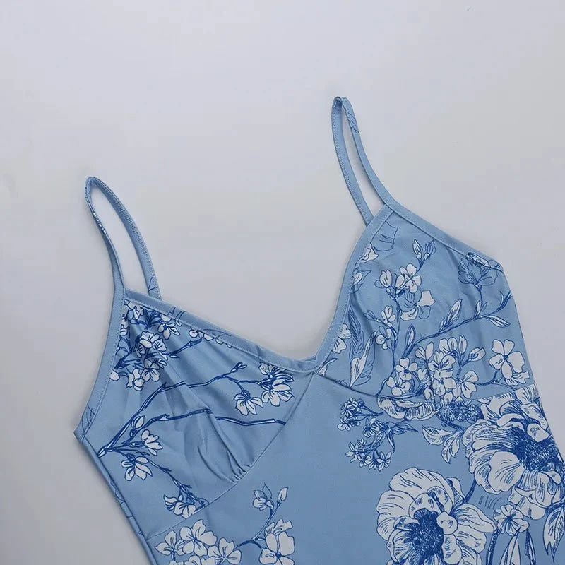 Vestido sin mangas con tirantes y estampado Floral, vestido elegante de verano para mujer, vestido Halter para fiesta en la playa, vestidos largos ajustados con cuello en V a la moda para mujer - VibraStore