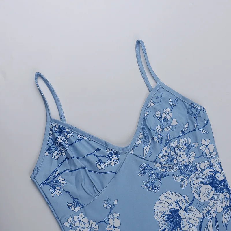 Vestido sin mangas con tirantes y estampado Floral, vestido elegante de verano para mujer, vestido Halter para fiesta en la playa, vestidos largos ajustados con cuello en V a la moda para mujer - VibraStore